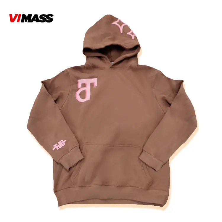 Wholesale over Sized 320gsm Hoodies No Pocket Unisex Men Sweatshirt No String Custom 3d Puff Printing Hoodie