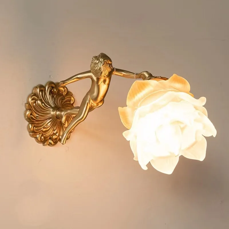 Crystal Lamp all copper crystal brass flower angel wall lamp