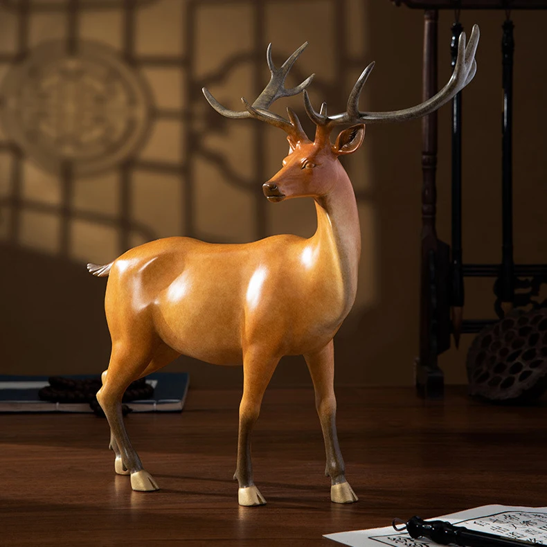 Customize modern home decor fengshui products brass handicraft copper deer ornaments art craft supplies
