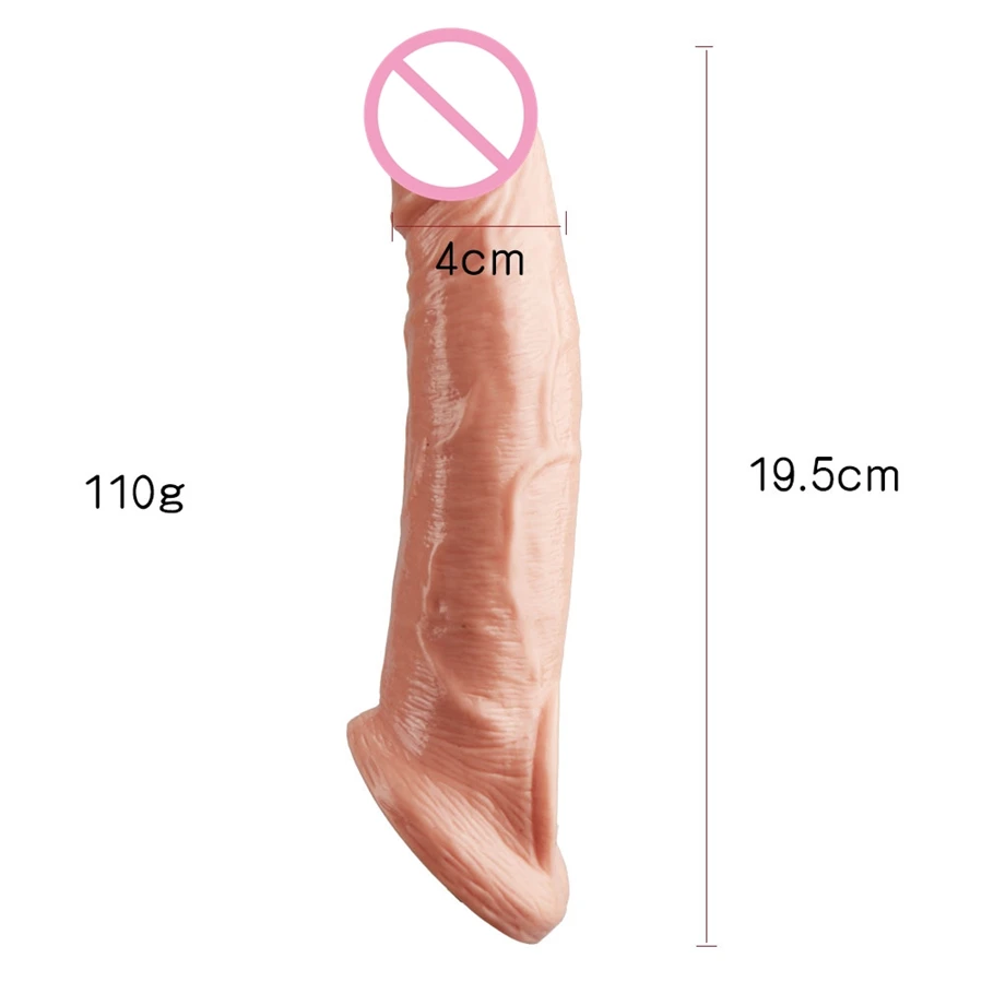 19.5CM Realistic Soft Silicone Penis Sleeve For Man