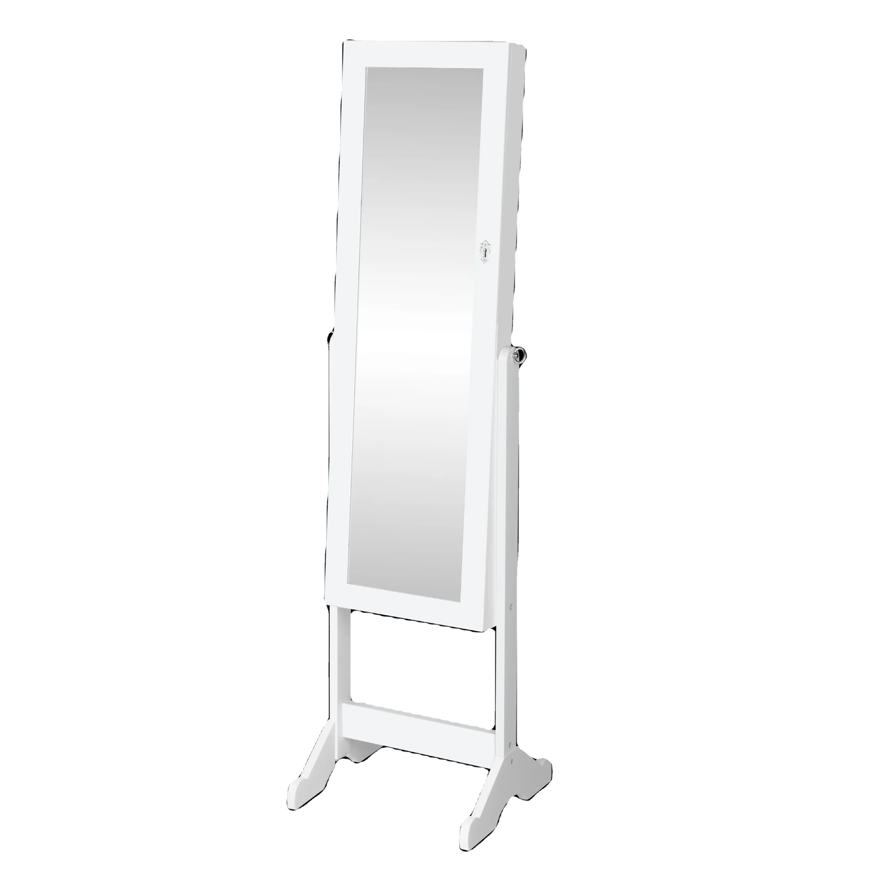 Flat angle MDF wood floor standing Jewelry cabinet mirror full-length mirror with storage box  white black with LED LIGHTING