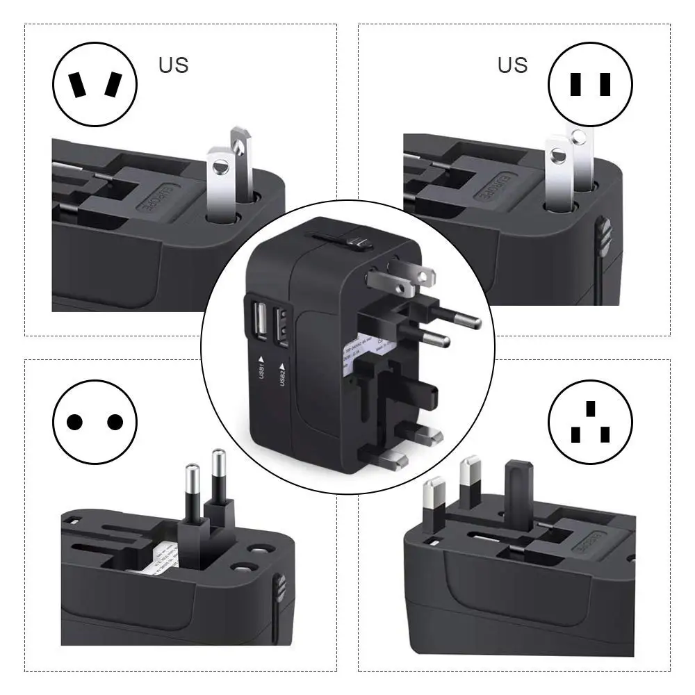 
Dual USB 2100MA universal travel adapter for multi plugs UK EU AUS US universal 