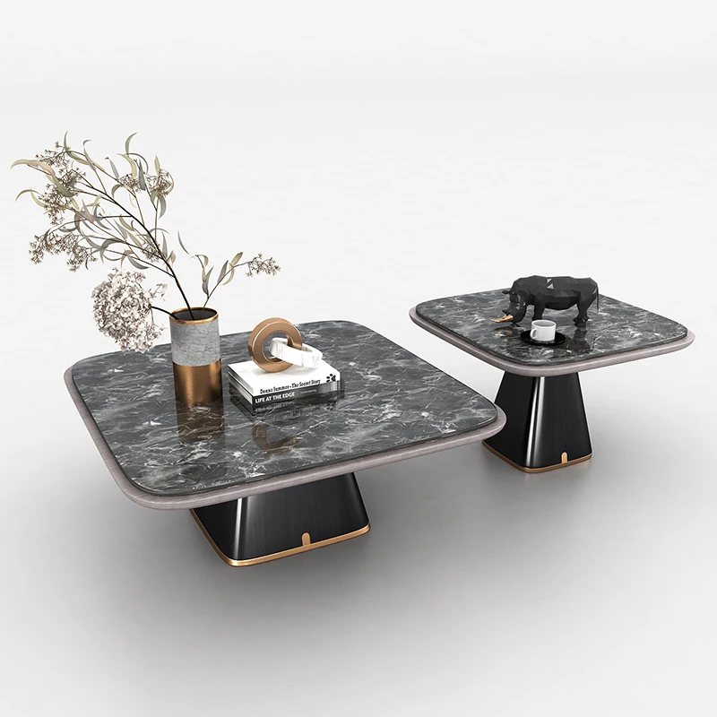 Elegant Marble Top Coffee Table Set Furniture Italian Design Modern Square Tea Table Side Tables Modern Living Room Furniture