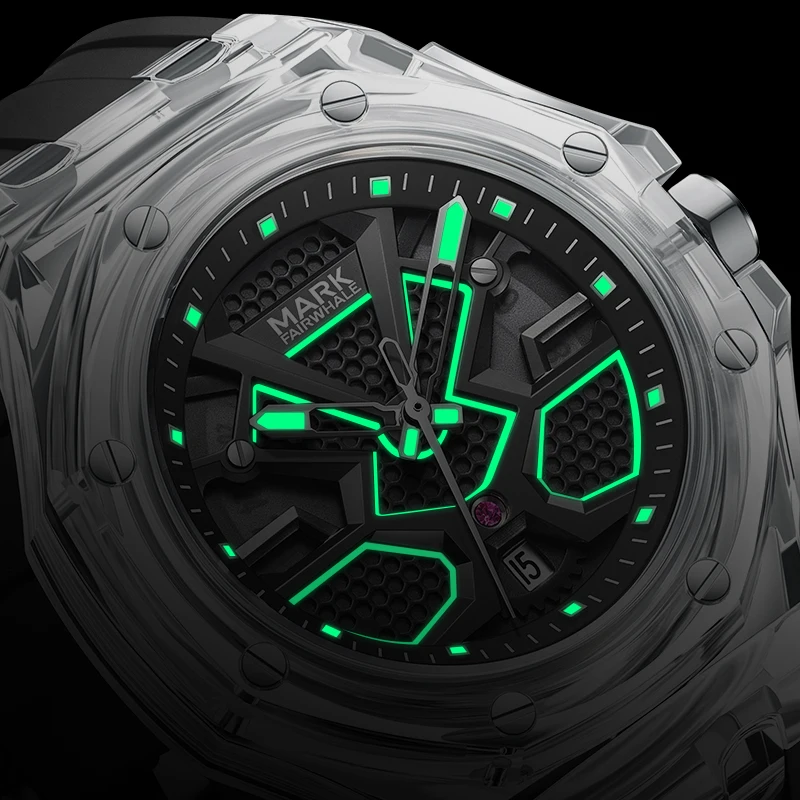 Fairwhale Sports Watches  Luxury Acrylic Transparent case 3ATM Waterproof Quartz Wrist Watches for Mens