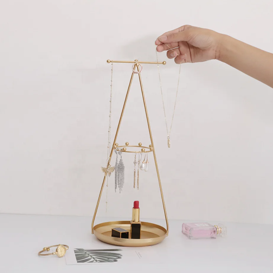 Three layers Bedroom&Store Gold European  Multifunction Jewelry Packaging Tray  Luxury Metal Jewelry Storage Tray