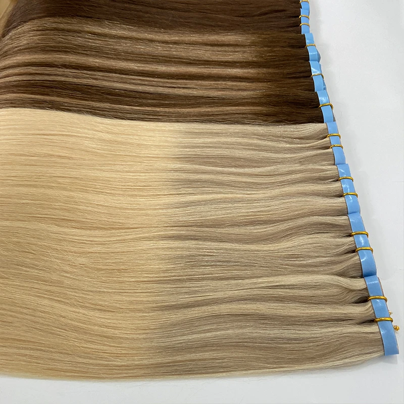 100% European Human Hair Invisible Tape In Hair Extensions Genius Weft With Glue Long Tape In Wholesale Double Drawn