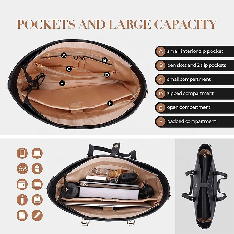 PU Leather Computer Bag Business Office Briefcase Purse Large Handbag Laptop Men Tote Bag with USB Port