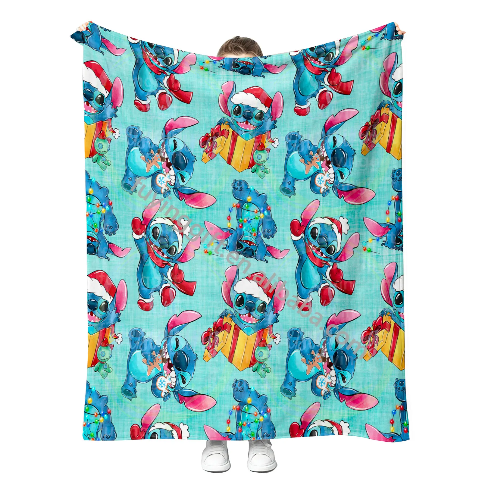 New Hot Christmas Valentines Gifts Cartoon Anime Stitch Blanket Custom Sublimation Fleece Flannel Travel Throw Blankets