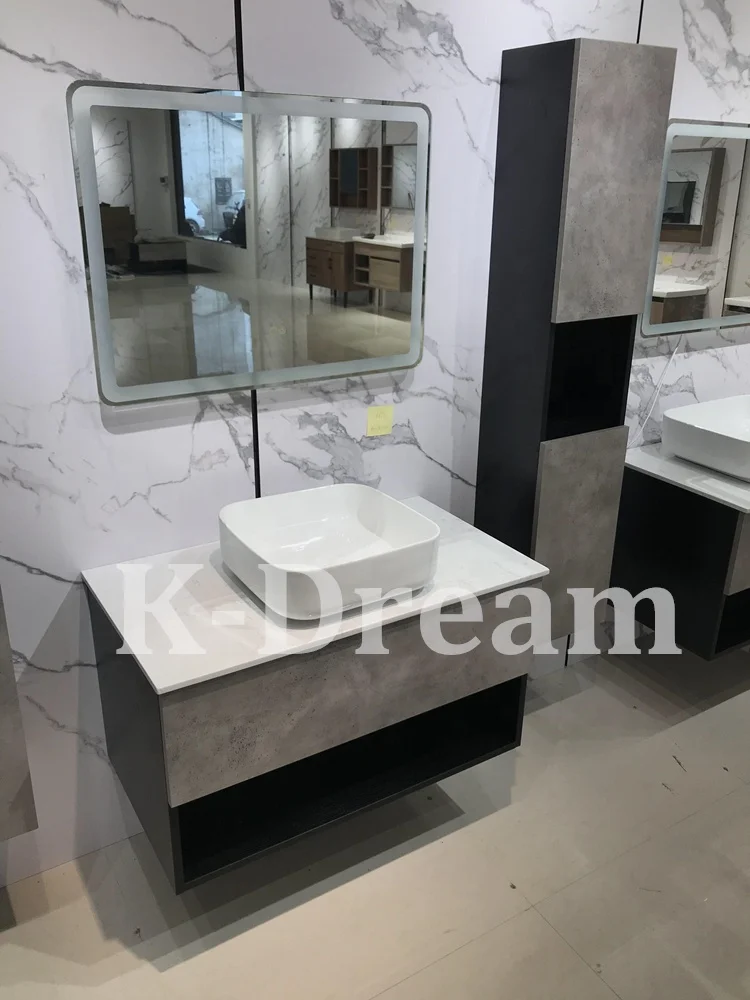 
Luxury BC008MFP wall mounted solid wood cabinet Intelligent luminous led mirror vanity bath furniture 
