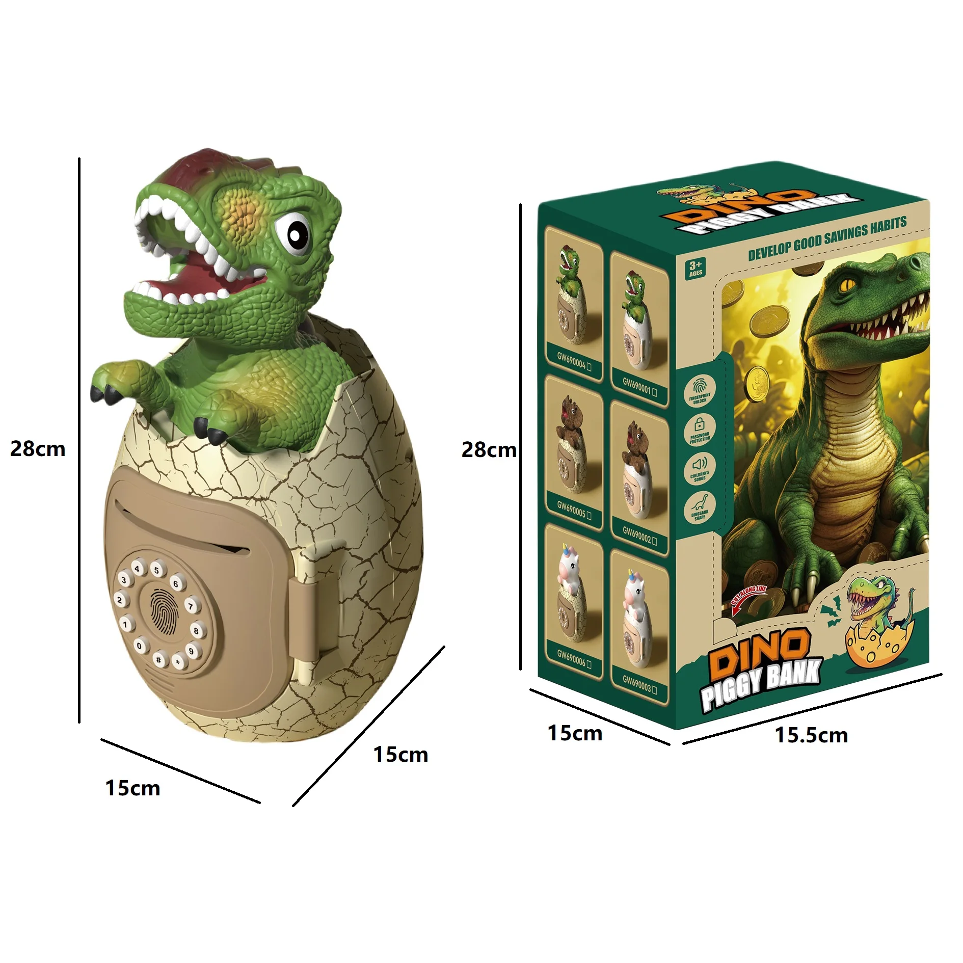 TOMMABO ATM Piggy Banks for Kids Electronic Dinosaur Money Bank with Password Code for Kids