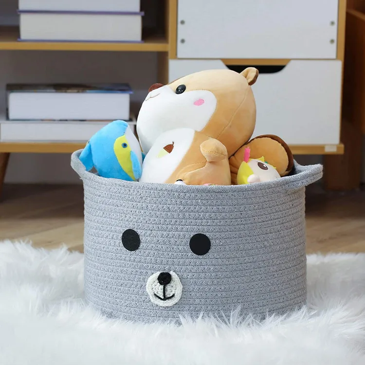 Высококачественная корзина для хранения одежды QJMAX из хлопкового шнура, милый медведь, складная корзина для хранения большой емкости