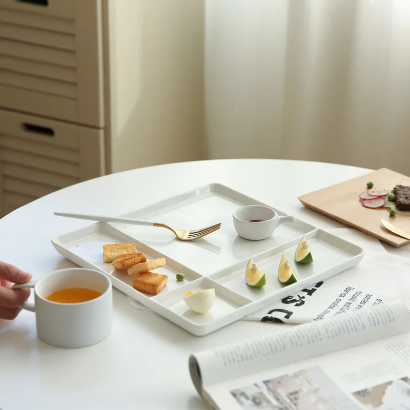 Popular rectangle cheese cutting chopping board white glazed large plate dish Ceramic Dinner Plate