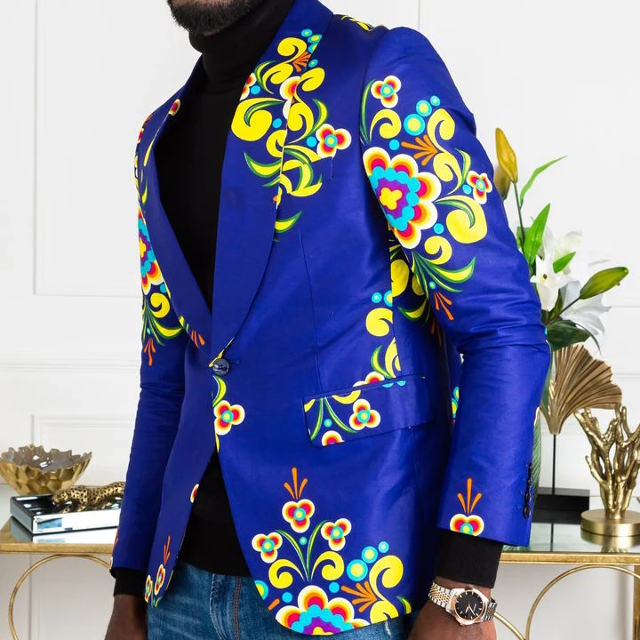 Factory Customized Design African Print Suit Jacket Tailored Fit Shawl Collar Blazer for Men