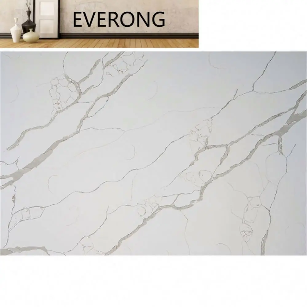 Chinese polish clear quartz stone white quartz Artifical countertop with grey veins