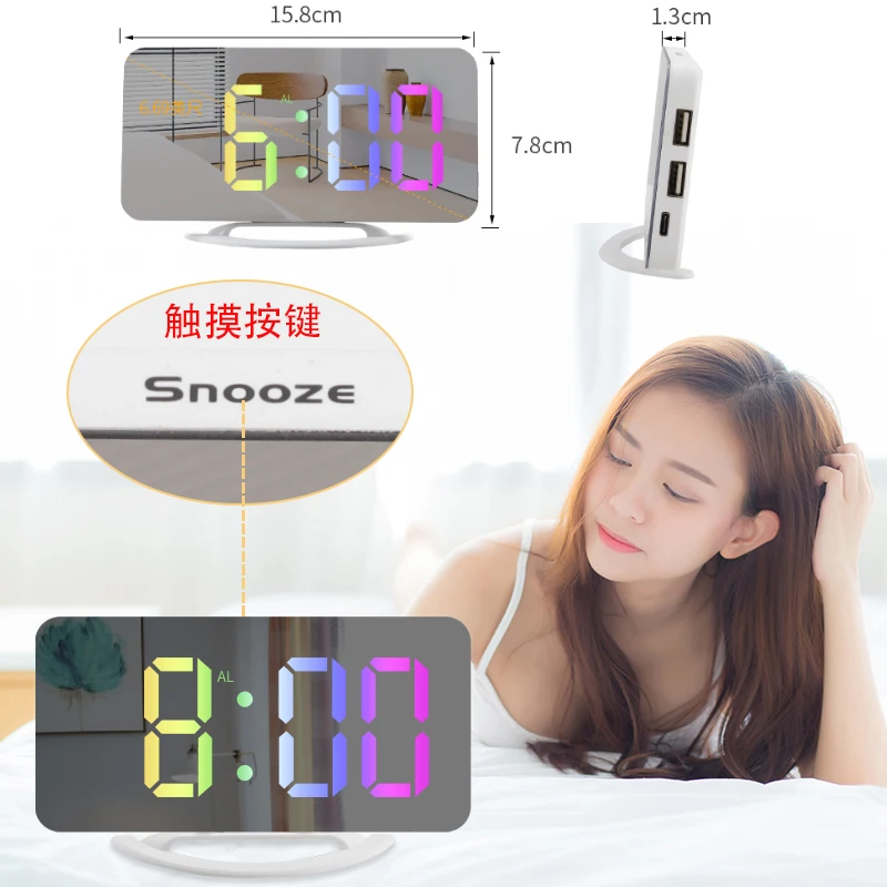 Customizable Type Low Voltage For Multicolor Electronic Digital Colorful Mirror Luxury Mirrored Electron Led Custom Desk Clock