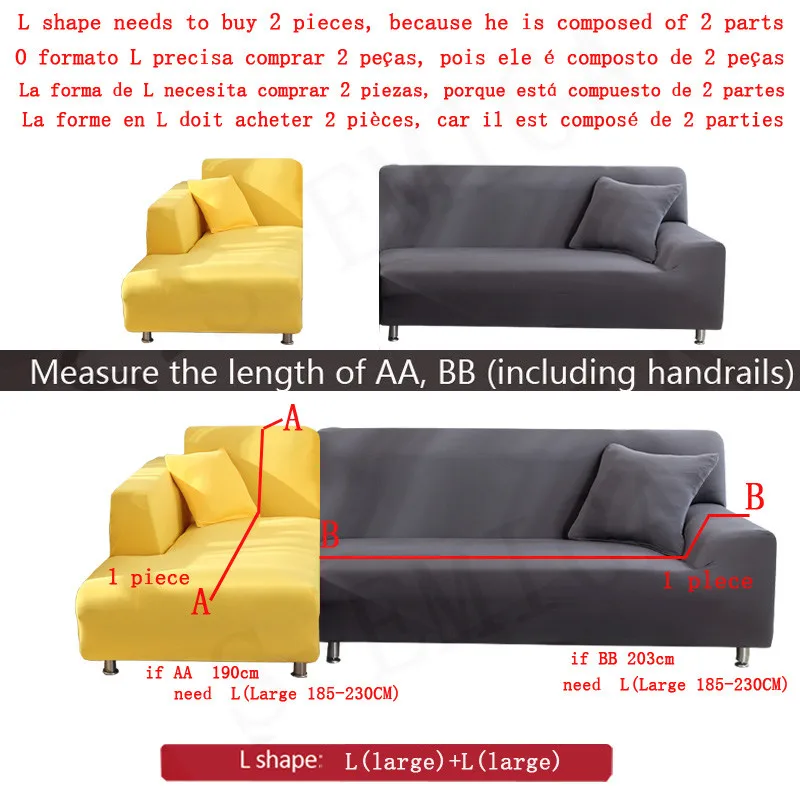 Solid Corner L Shape Sofa Covers Elastica Material Sofa Skin Protector Stretch Couch Slipcovers Chaselong Cover