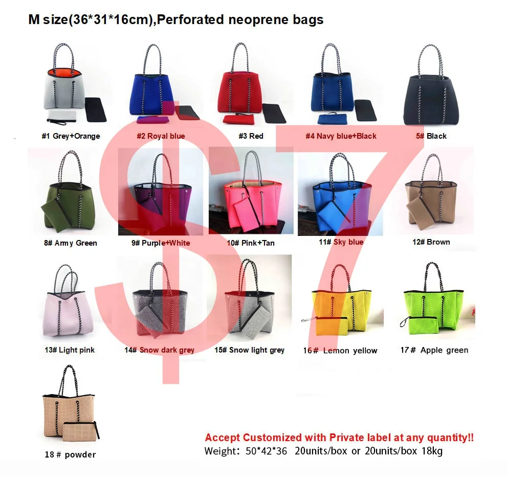 Top Quality Hot Sale Beach Bag Perforated Neoprene Tote Bag Rubber Logo For Women