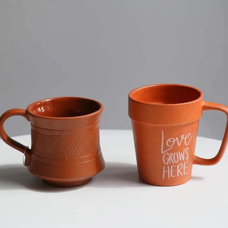 Factory supplier New Creative Vintage Terracotta Mug Custom Logo handmade Mexican clay mug Terracotta Drinking Cup wholesale