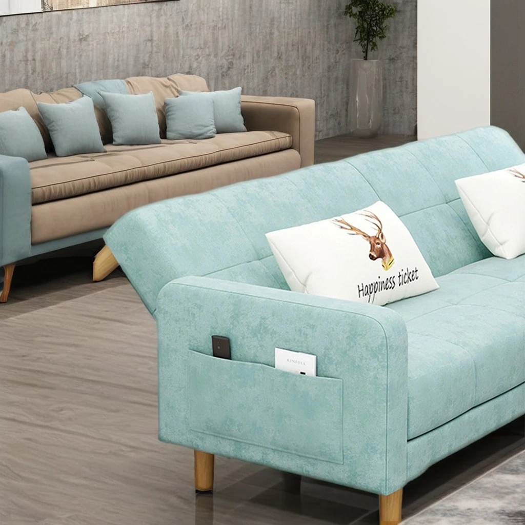 Modern Simple Dual-Purpose Leather Sofa Bed for Living Room for Rental Apartments Foldable Fabric One-Seater Chair Set