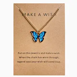 Bohemian Trendy Multiple Colors Butterfly Necklace Jewelry Thin Chain Colorful Pendant Necklace For Women
