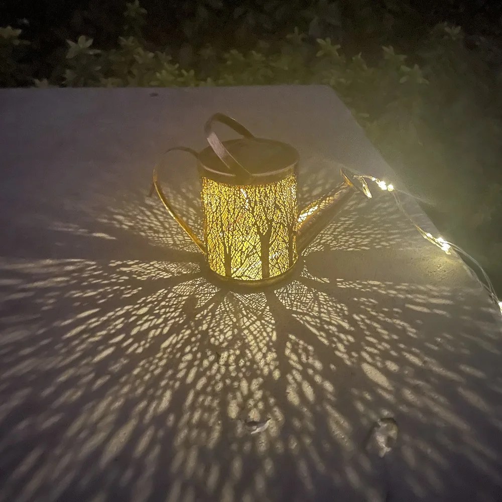 Solar LED Courtyard Lights String Kettle Watering Can Pot Hollow Shadow Garden Lawn Lamp Landscape Decoration