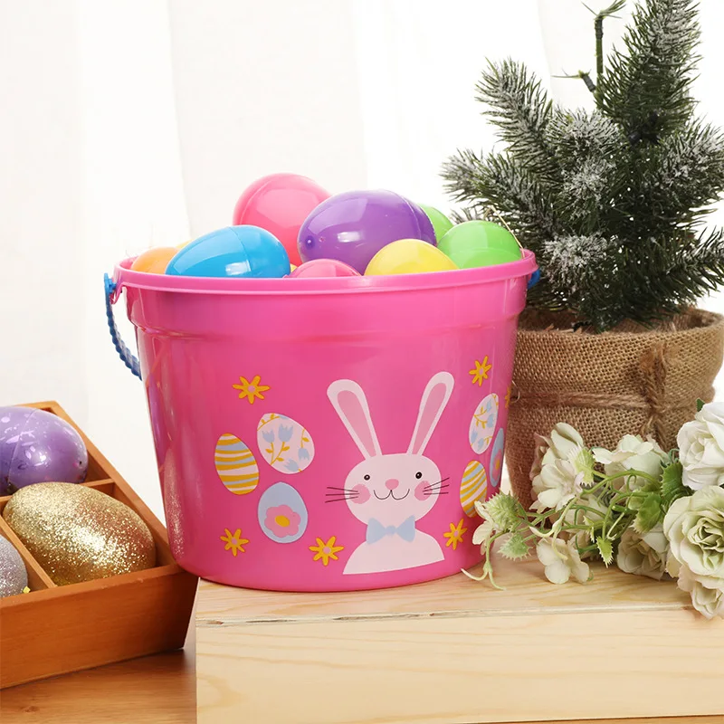 Manufacturer Supply Easter Plastic Bucket Cute Easter Gifts Kids Plastic Eggs Storage Bucket