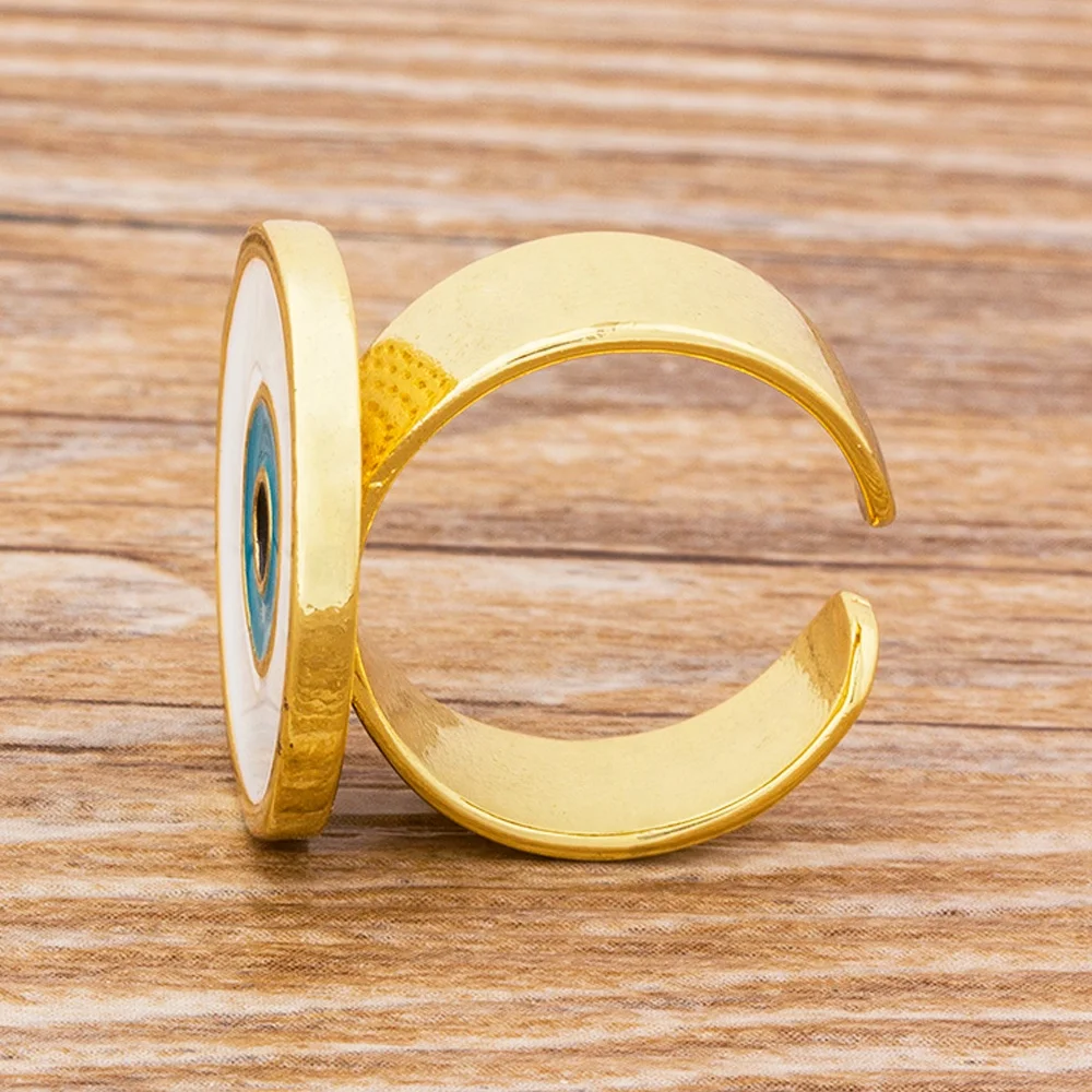 Wholesale Low MOQ Big Evil Blue Eye Rings For Women Copper Gold Plated Adjustable Rings Engagement Wedding Luxury Jewelry