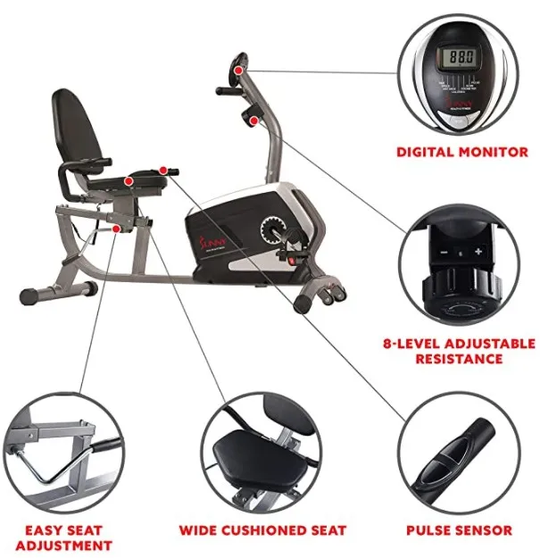 Fitness Magnetic Recumbent Exercise Bike Pulse Rate Monitoring Home Spinning Gym Equipment Indoor