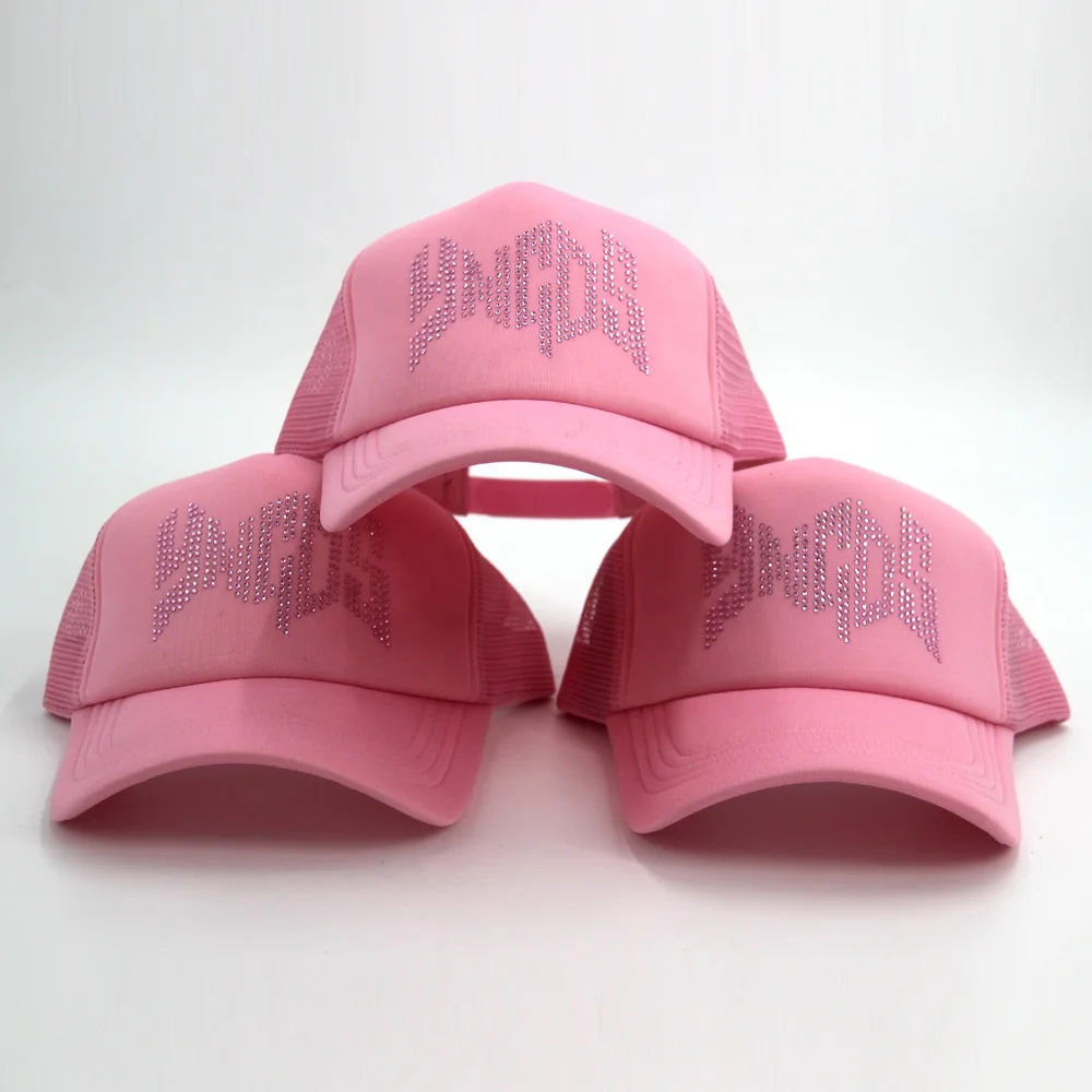 Wholesale Custom Embroidery Logo Men Mesh Net Baseball Sport Foam Crystal Diamond Bling Rhinestone trucker cap hat