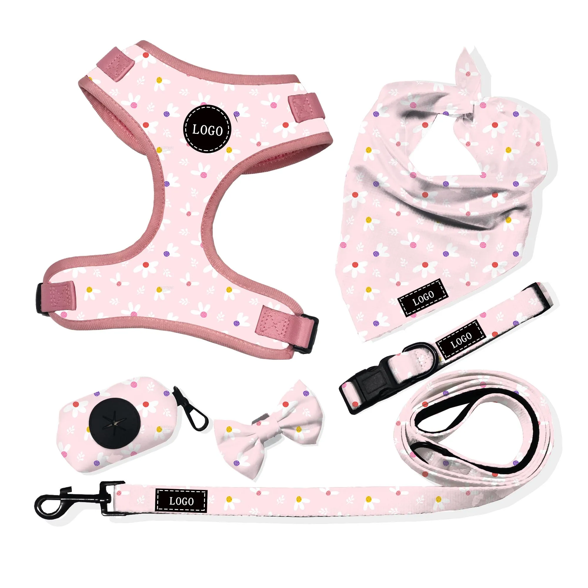 Neck Adjustable Harness for Dogs Comfortable Dog Accessories Custom Dog Harness with Matching Collar and Leash