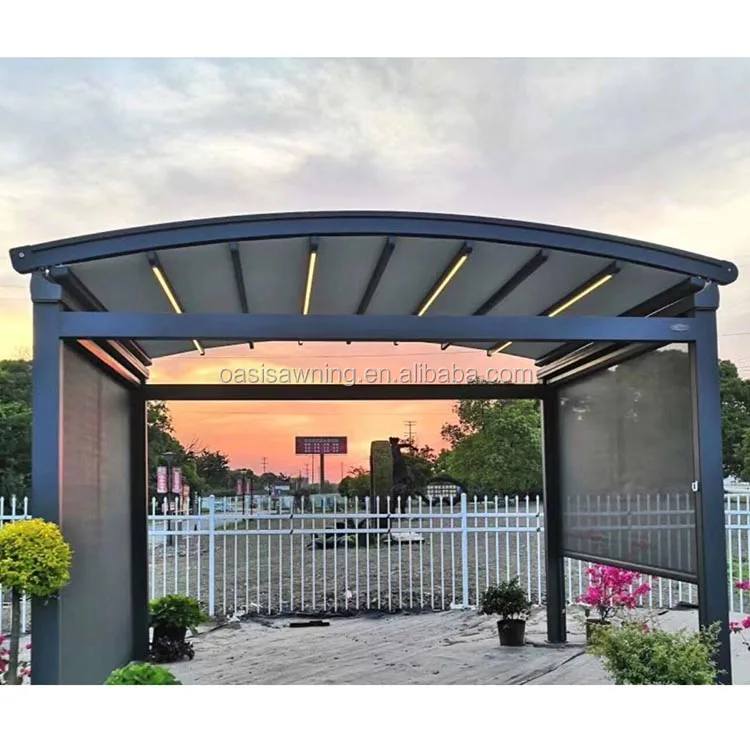 Factory Supply Curved Pergola Polycarbonate Retractable Roof Pergola Aluminium Profile Frame Awning Pergola