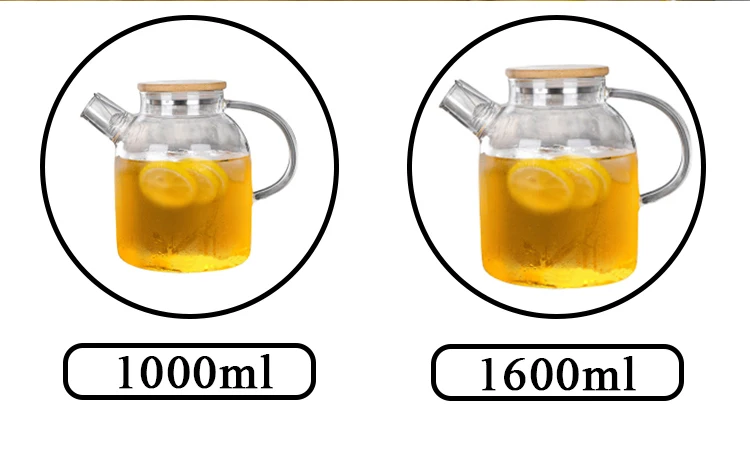 Wholesale High Quality Household 1000ml 1600ml Heat resistant glass teapot With Wood Lid