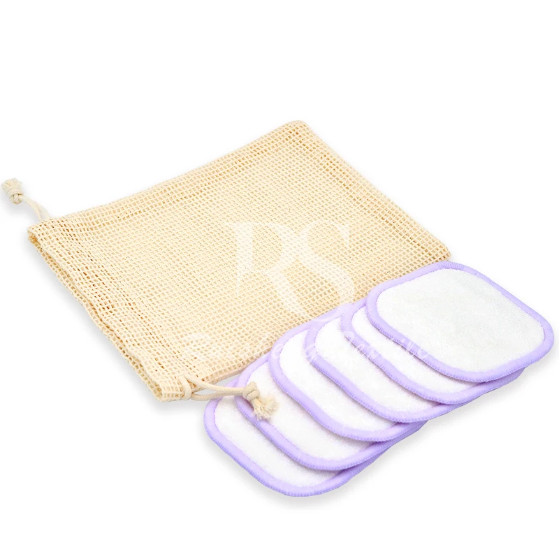 Круглые бамбуковые хлопковые многоразовые прокладки для снятия макияжа, набор моющихся прокладок для очистки лица с сетчатым мешком для стирки