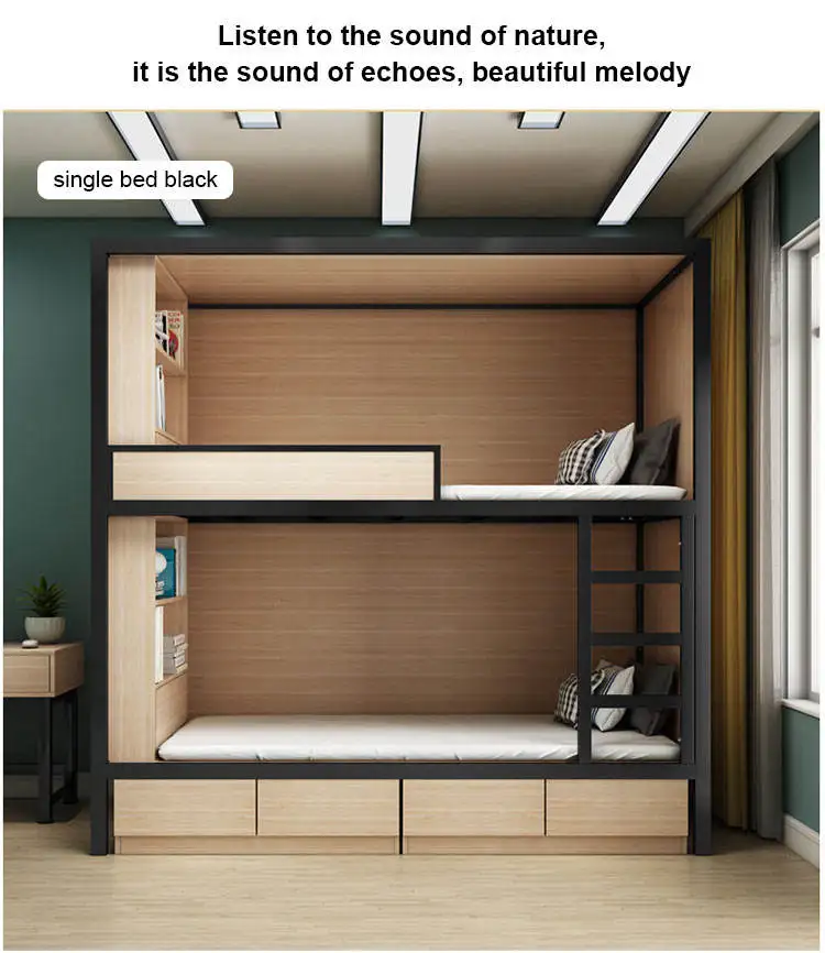 Hostel Adult Double Bunk Bed Steel Fashion Capsule Bunk Bed Double Decker Space Bunk Bed With Curtain For Hotel