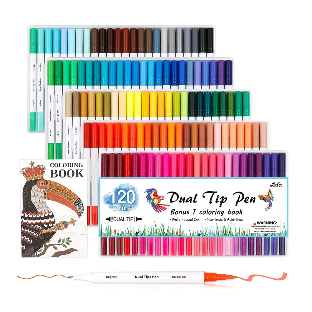 
120 Colors Dual Tips Brush Pens Art Markers, Brush and Fine Point Pens Fineliner for Adults Kids Coloring Journaling Lettering 