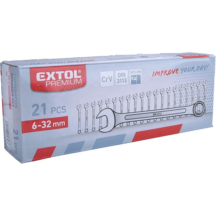 6335 EXTOL PREMIUM 21 pieces 6-32 mm professional workshop combination ratchet wrench tool sets with polished handle head