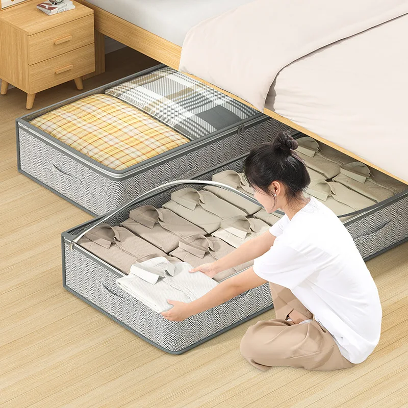 2024 Under The Bed Storage Dust-Proof Handle Foldable Storage Bag Quilt Clothes Home Flat Storage Box