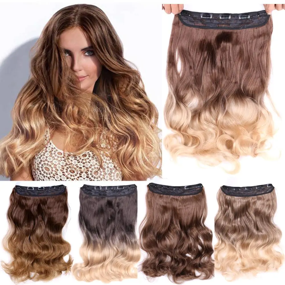 Hot sell Clip On long curly ponytail hair extension Long Curly Ombre Two Tone Synthetic Hair Extensions Clip in on Hairpieces