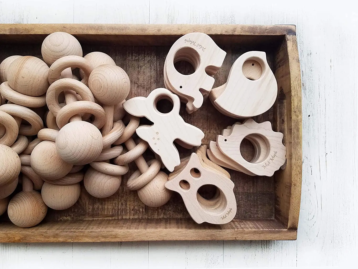 Custom made natural unpolished wood forest animal fine motor development educational baby boy girl kids gift wooden toys