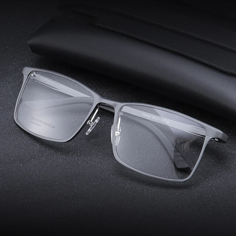 Bluelight spring hinge high quality rectangle RX designer prescription glasses mens aluminum optical spectacle frames for myopia