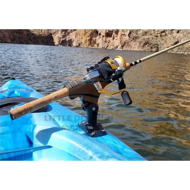 Black Plastic Kayak Fishing Support Rod Holder Bracket Yacht Fishing Tackle Tool 360 Degrees Rotatable Rod Holder with Screws