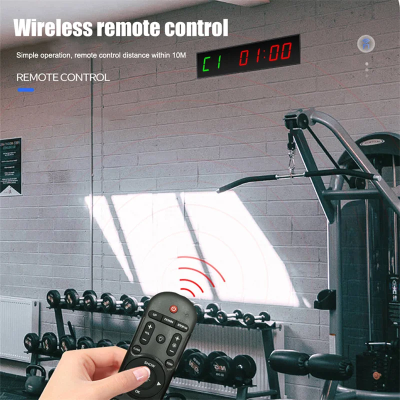 gym LED Interval Timer Wall Mounted Digital Countdown Wireless Remote Control Aluminum Alloy with Adhesive Hook for Exercise Fit