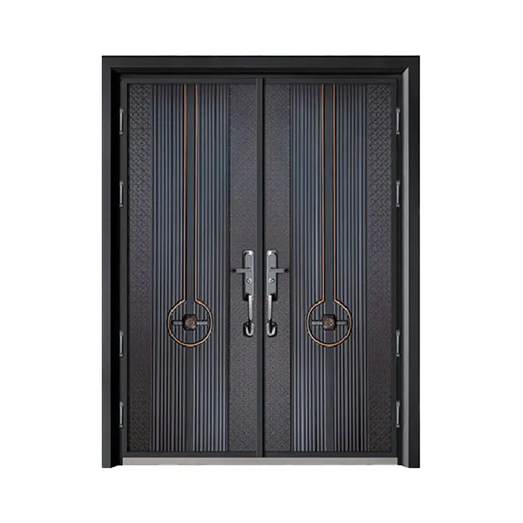 Luxurious Retro Villa Exterior Metal Cast Aluminum Double gate Armored Bulletproof Security Doors for houses Customized