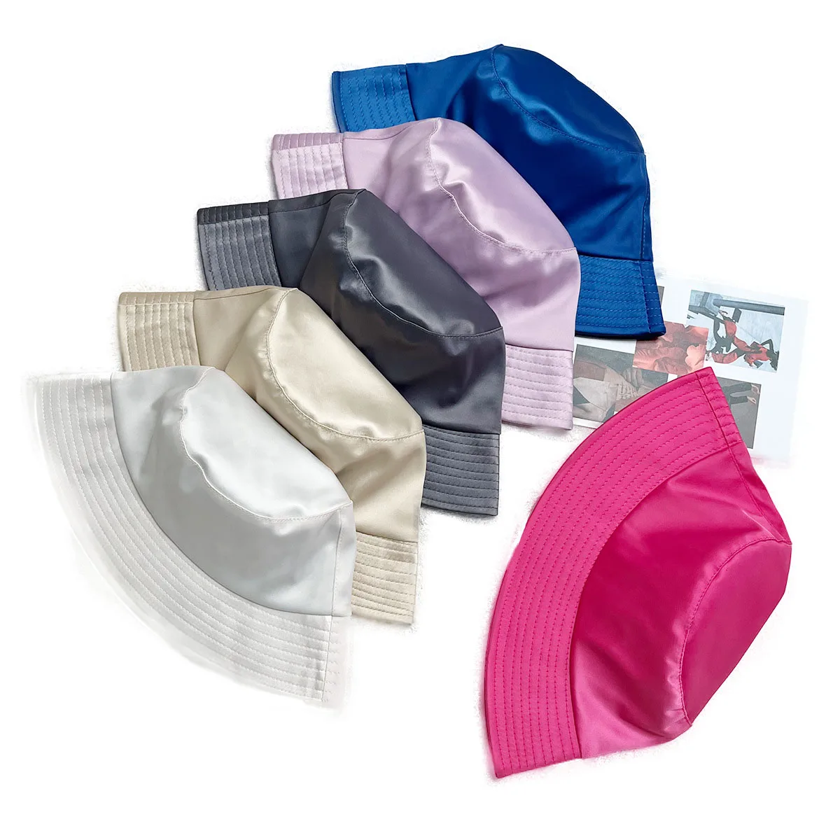 Women custom satin silk bucket hats wholesale sun wide brim hats lady fashion fisherman hats