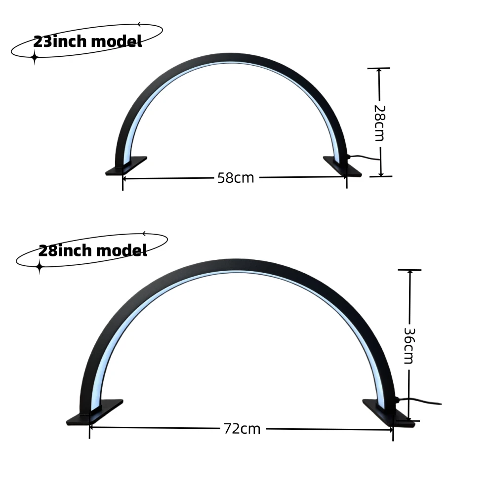 24 inch Arch Beauty Light Table Nail Lamp 30W LED Half Moon RIng Light for Nails Tattoo Salon