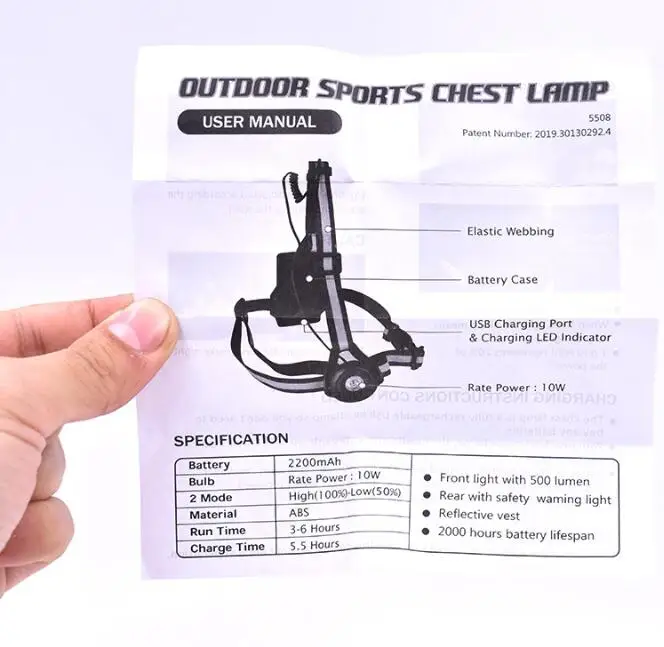 LED Chest Lamp Led Warning Night Lamp USB Charging Outdoor Safety Sport Drl Daytime Running Light for Runners