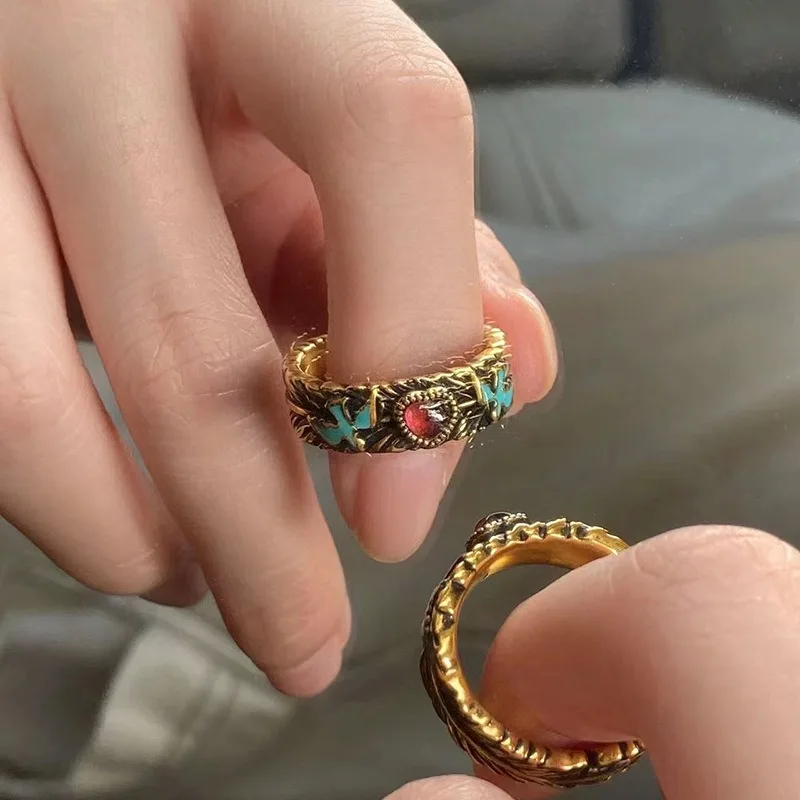 Literary Retro British Museum Series Bird Title Distressed Design Exquisite Love Flying Goose Opening Rings Women Men