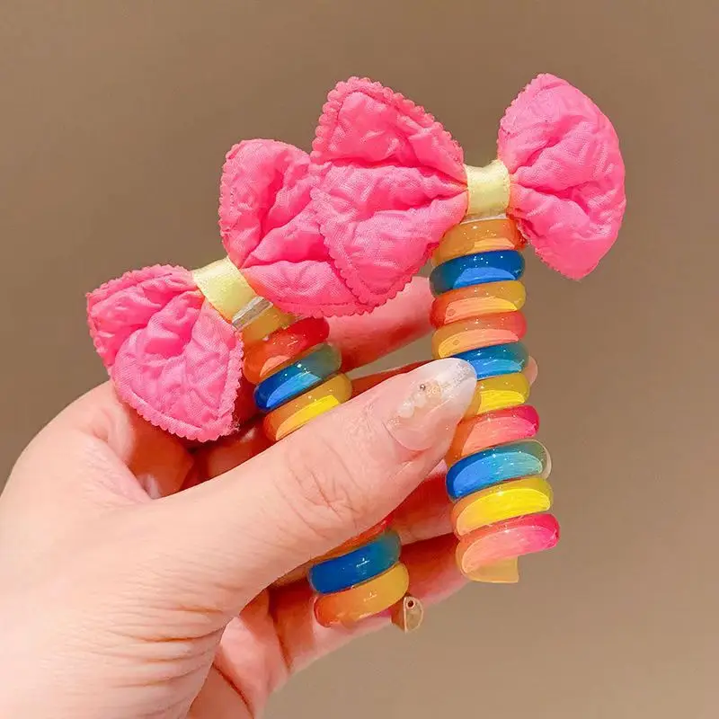 Kids Curly Phone Line Elastic Rainbow Hair Ties For Kid High Ponytail Non-damaging Cute Hair Rubber Band Kids Hair Accessories