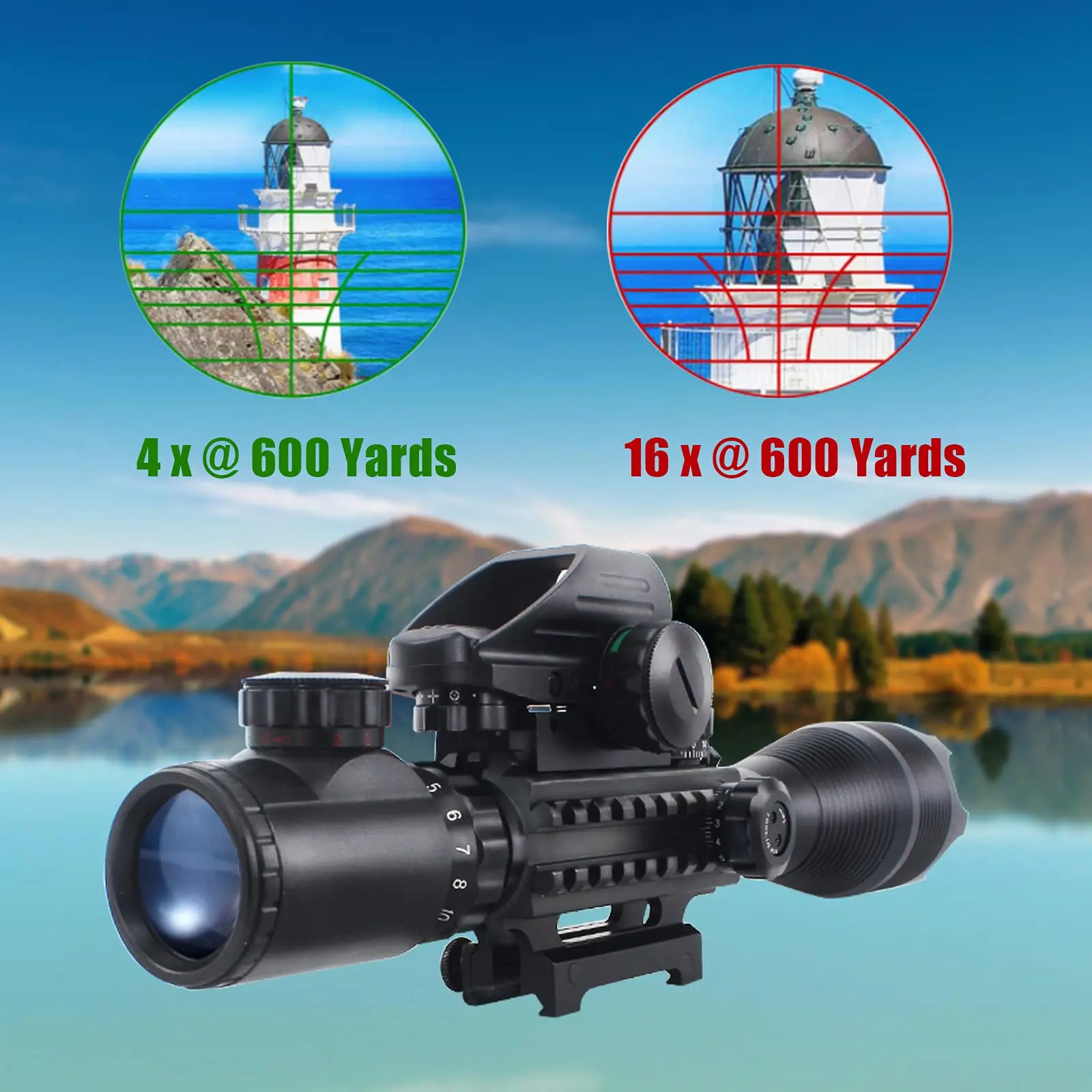 Factory Combo Series C4-16X50 Scope Red Green Illumination W/Green Laser Sight and Reflex Red Dot Sight Accessories