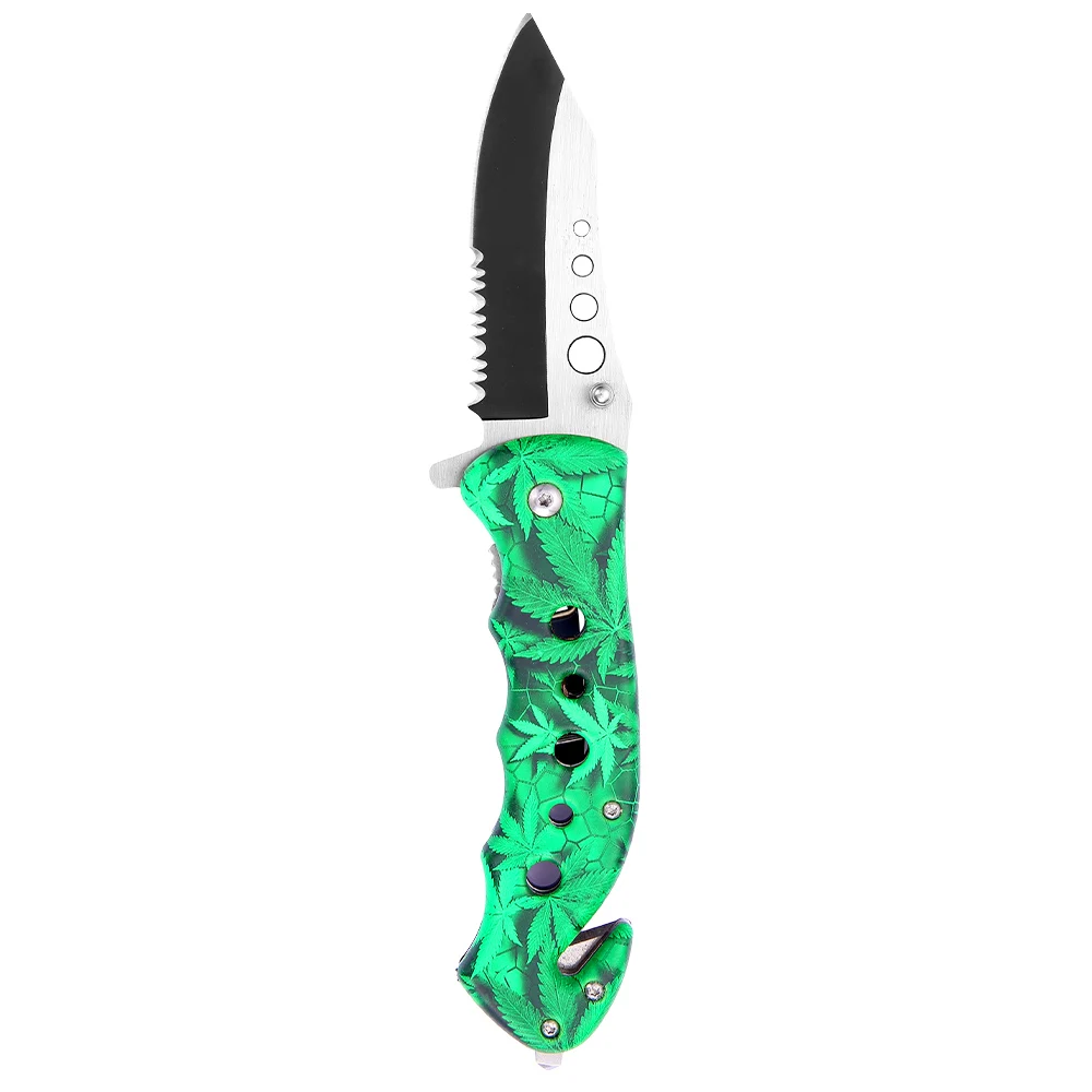 Outdoor Multi Functional Folding Knife Plastic Camouflage Handle Tactics Pocket Knife With Window Breaker and Rope Cutter
